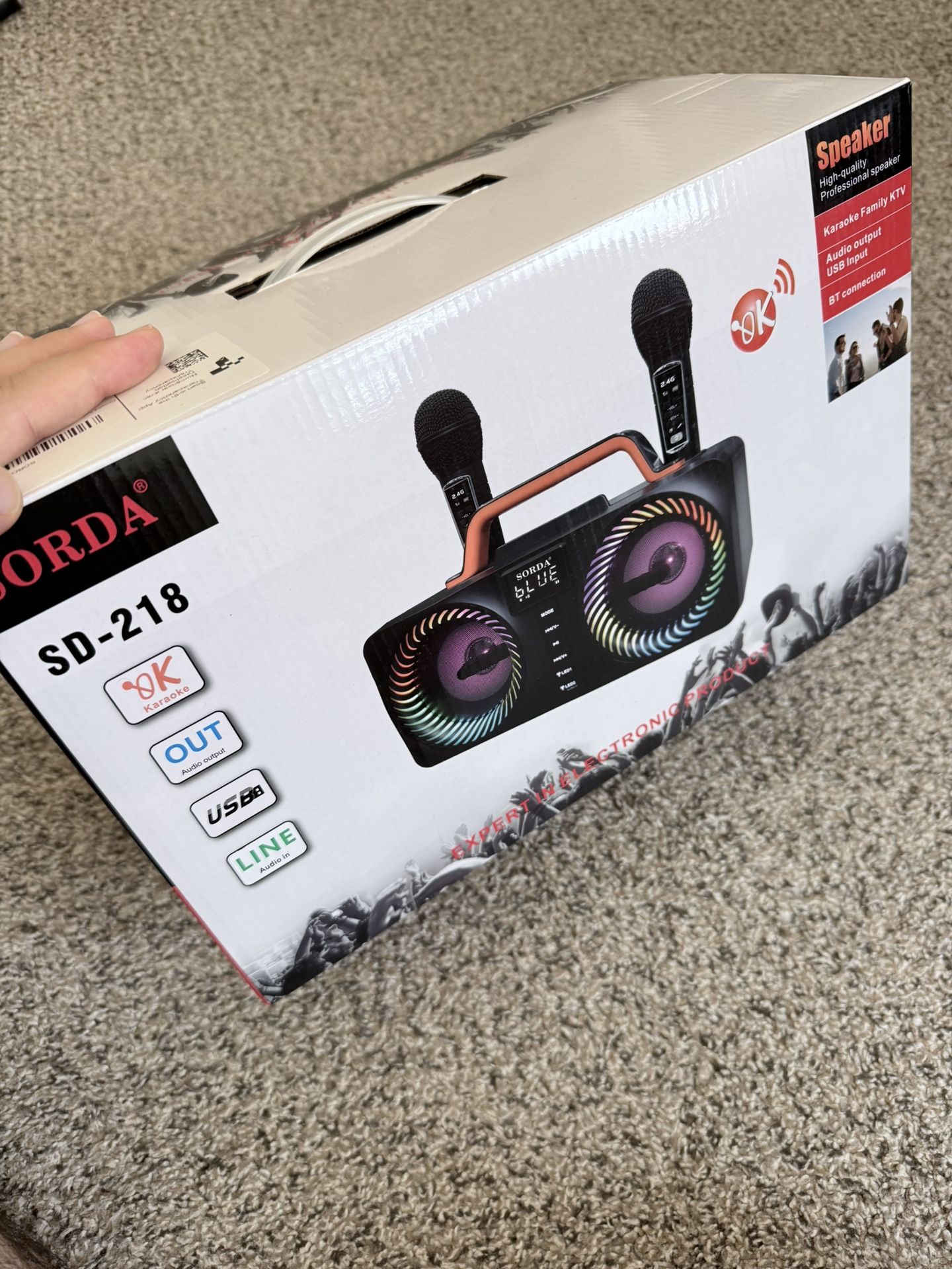 Karaoke Machine for Adults & Kids, Portable Bluetooth Speaker with 2 Wireless Microphones, Home Party PA System for Outdoor/Indoor/Gathering, Lights &