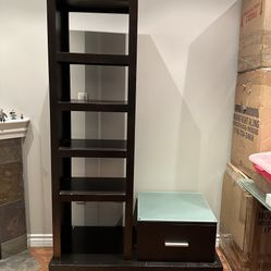 Frosted glass side table with attached book shelf 