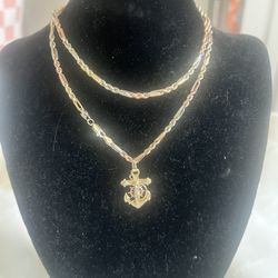 Gold Necklace With Pendant, Tricolor Milano Style
