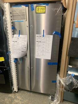 Brand New Whirlpool 36in. Side by side doors refrigerator with manufacturer warranty
