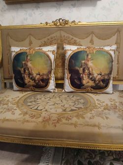 Pair of French Louis XV Fraganard style Cherub pillows