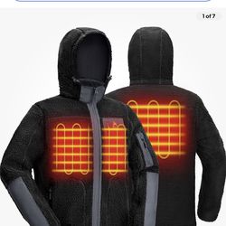 KINGS TREK Heated Jacket Fleece for Men Windproof Sherpa Heating Coat Black