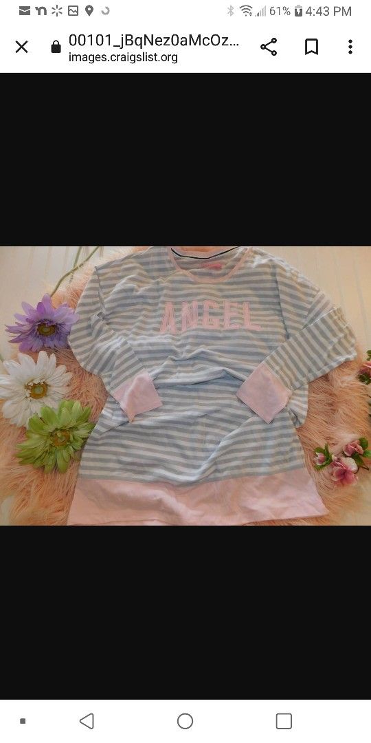Victoria's Secret Size Small Gray & White Striped "ANGEL" NightgownÂ