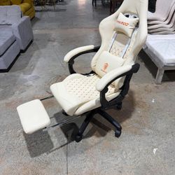 Dowinx Gaming Chair Big and Tall, Ergonomic Computer Chair with Footrest and Massage Lumbar Support, Beige