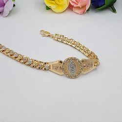 Virgin Mary Heart Bracelet Clear  Stones Gold-plated 