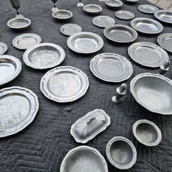 Antique 6 Person Pewter Dining Set