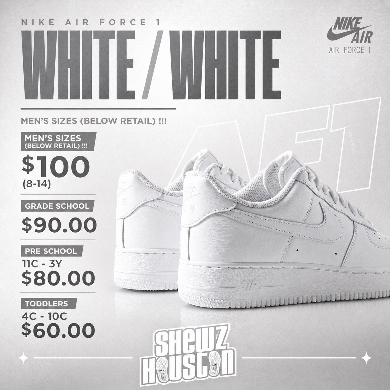 Nike Air Force 1 (White/White) Below Retail