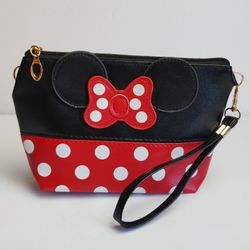 Minnie Mouse Ears Polka Dot Bow Makeup Bag with Wrist Strap