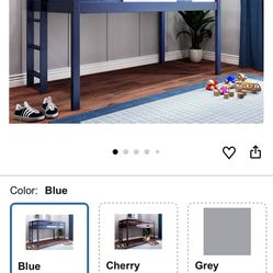 JACKPOT! Contemporary Low Loft Twin Bed with End Ladder, Blue