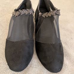 Black Mesh With Rhinestone Details Shoes