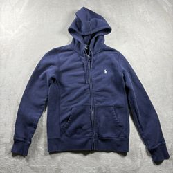 Vintage Polo Ralph Lauren Sport Womans S Faded Blue Full Zip Hoodie Sweater#2844