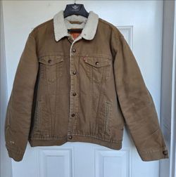 Men's Levi's Sherpa Lined Brown Canvas Trucker Jacket  XL