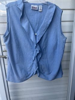 Bill Blass Women's Denim Button-Down Sleeveless Ruffled Top Blouse, Size 1X
