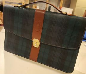 Vintage Plaid Briefcase Document Case Black Watch Tartan Business Portfolio Carry Bag