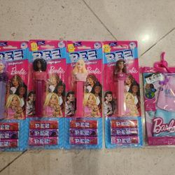Barbie Lot of 5 Items 4 Pez Dispenser Set & Mailbu Doll Clothes