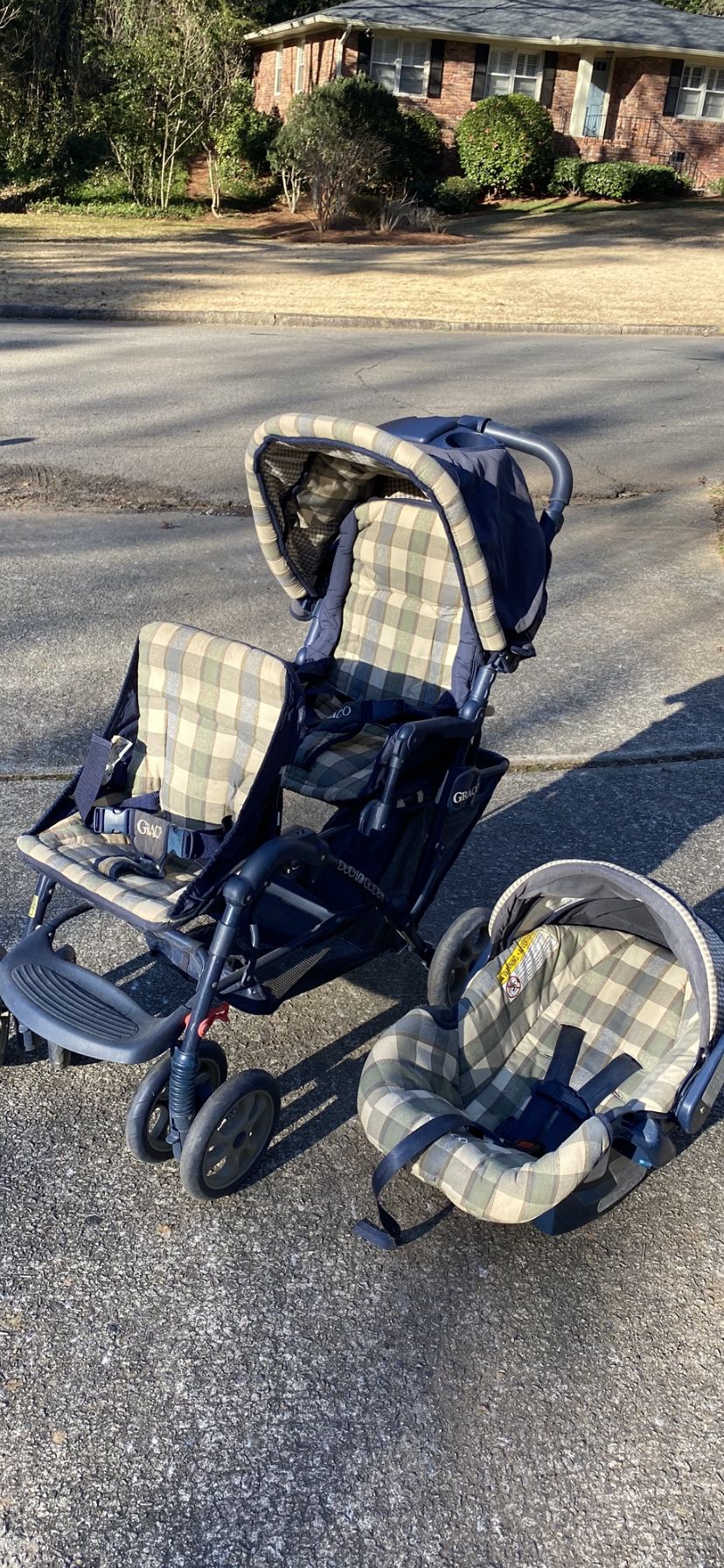 Double Stroller and Matching Infant Car Seat With Base