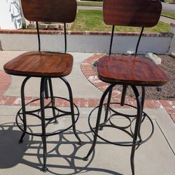 Pair Of Wood And Metal Bar Stools