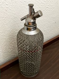 Vintage Art Deco Seltzer Glass Bottle Sparklets Soda Wire Mesh