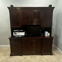 Wood Desk With Removable Hutch And File Cabinet. 
