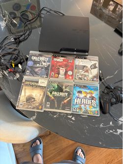 PS3 Slim Console Bundle – 6 Games, Sony Controller, Cables & Manuals