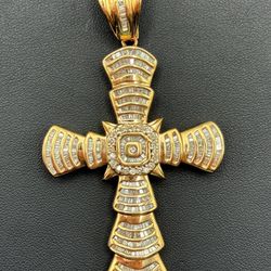 10k yellow gold hollow 4.30 CTW CROSS pendant