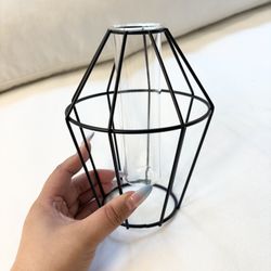 7” glass vase with metal frame for propation and display h