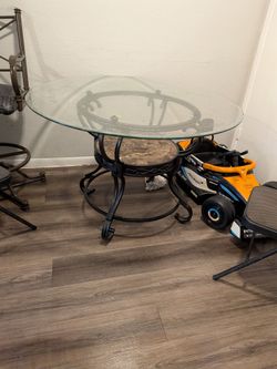 Glass top table w/ marble base