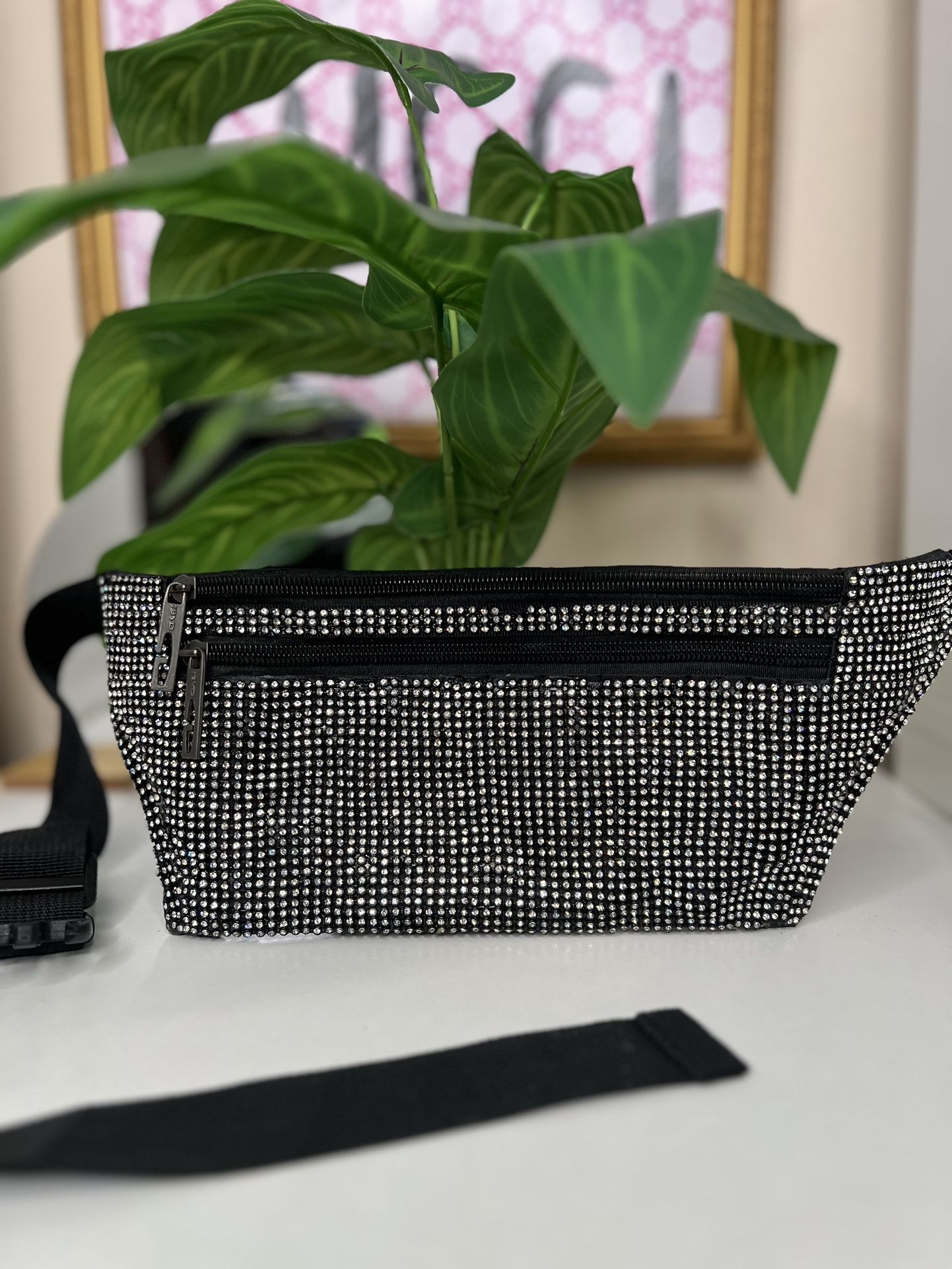 Clear Crystals And Black Fanny Pack Waist Bag