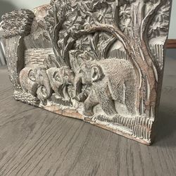 Hand Carved Wooden Elephant Plaque