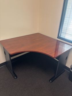 Two L-Shaped Office Desk Cherry Wood Finish