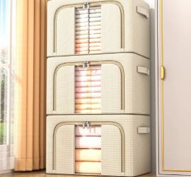 Steel Frame Storage Box Foldable Closet System Organizer Transparent Window Storage Clothes Bins and boxes
