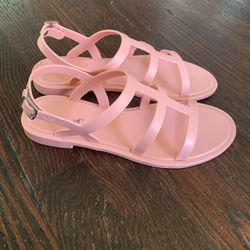 Cat & Jack Girls/Kids Flat Jelly Cage Pink/Elsie Sandal With Buckle Strap Size 4