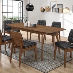7 PIECE RECTANGULAR DINING TABLE SET MID CENTURY MODERN WALNUT FINISH