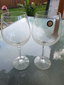 2 huge crystal wine glasses