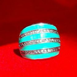Beautiful Vintage Silver Blue Enamel Ring