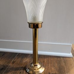 Brass Candlestick with Frosted Shade