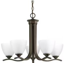 Progress Lighting Laird Collection 5-Light Antique Bronze Etched Glass Traditional Chandelier Light