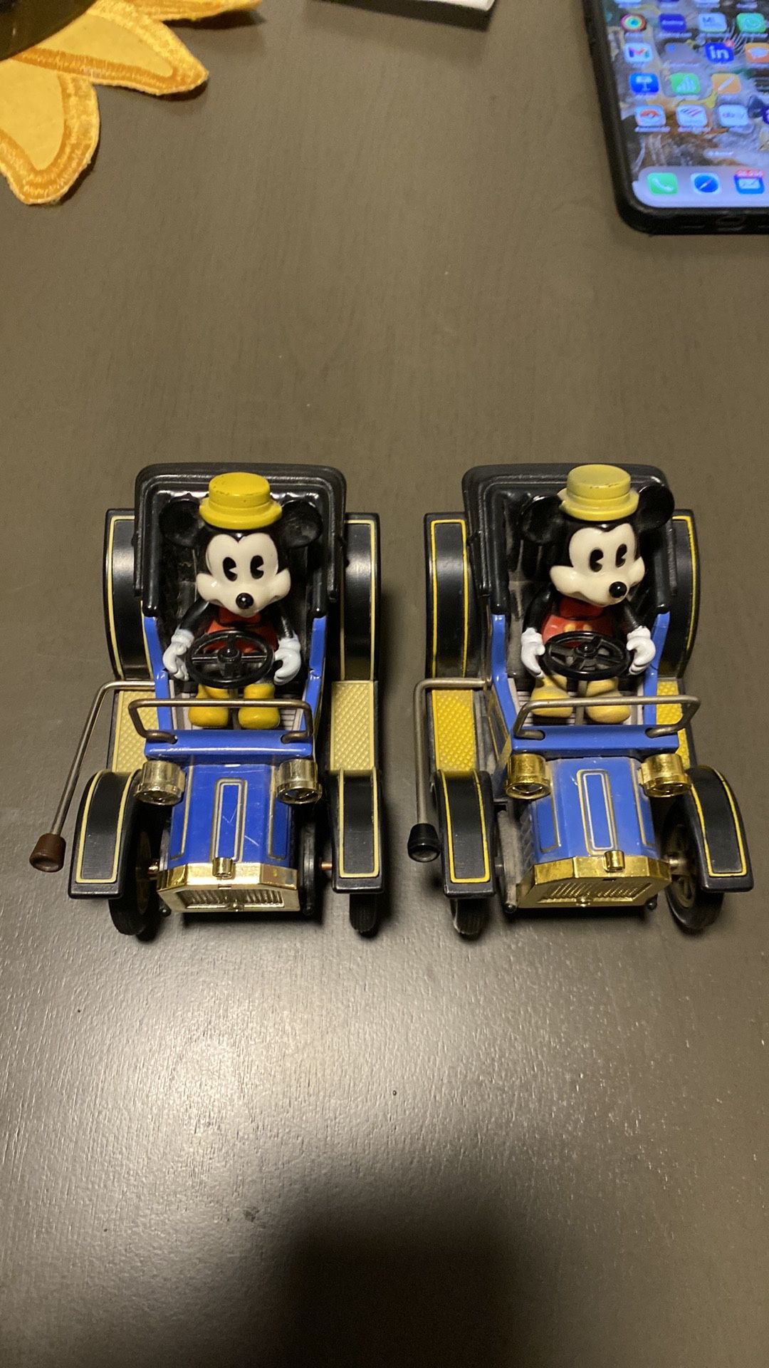 Vintage 1981 Walt Disney Mickey Mouse 1908 Lever Toy Car Tin Masudaya Corp WORKS