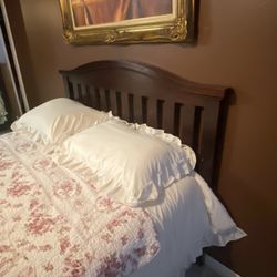 Full Size Wood Bed Frame + Crib Convertible + Matching Dresser