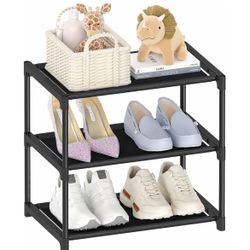 3 Tier Small Shoe Rack, Narrow Stackable Kids Toddler Adult Shoe Storage Organizer Shelf for Closet Floor Front Door Entrance Entryway, Free Standing 