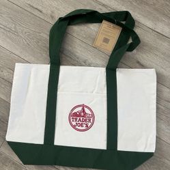 NEW Trader Joe’s Large Canvas Tote Bag Dark Hunter Green
