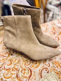 Ralph Lauren Taupe Suede Kitten Heel Ankle Boots