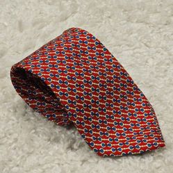 Brooks Brothers Makers Neck Tie Mens Blue Red Chain Link Pattern Silk USA 