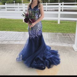 Beautiful Purple And Blue Sequent Mermaid Prom Dress  