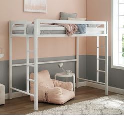 Walker Edison Brighton Classic Metal Twin over Loft Bunk Bed, Twin Size, White