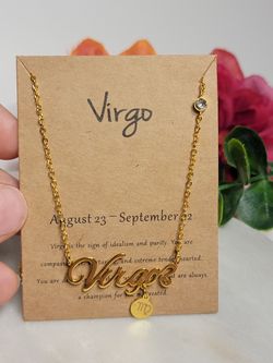 12 Constellation Zodiac Old English Letter Sign Pendant Necklace Astrology, Virgo