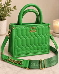 Steve Madden Bright Green Quilted Mini Tote Crossbody Bag with Strap