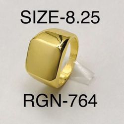 Signet Square Gold Tone Ring for Men & Women: Size-8.25/RGN-764