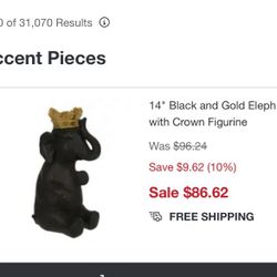 14 Inch Black Elephants 2 Each.  Brand New  Home Decor