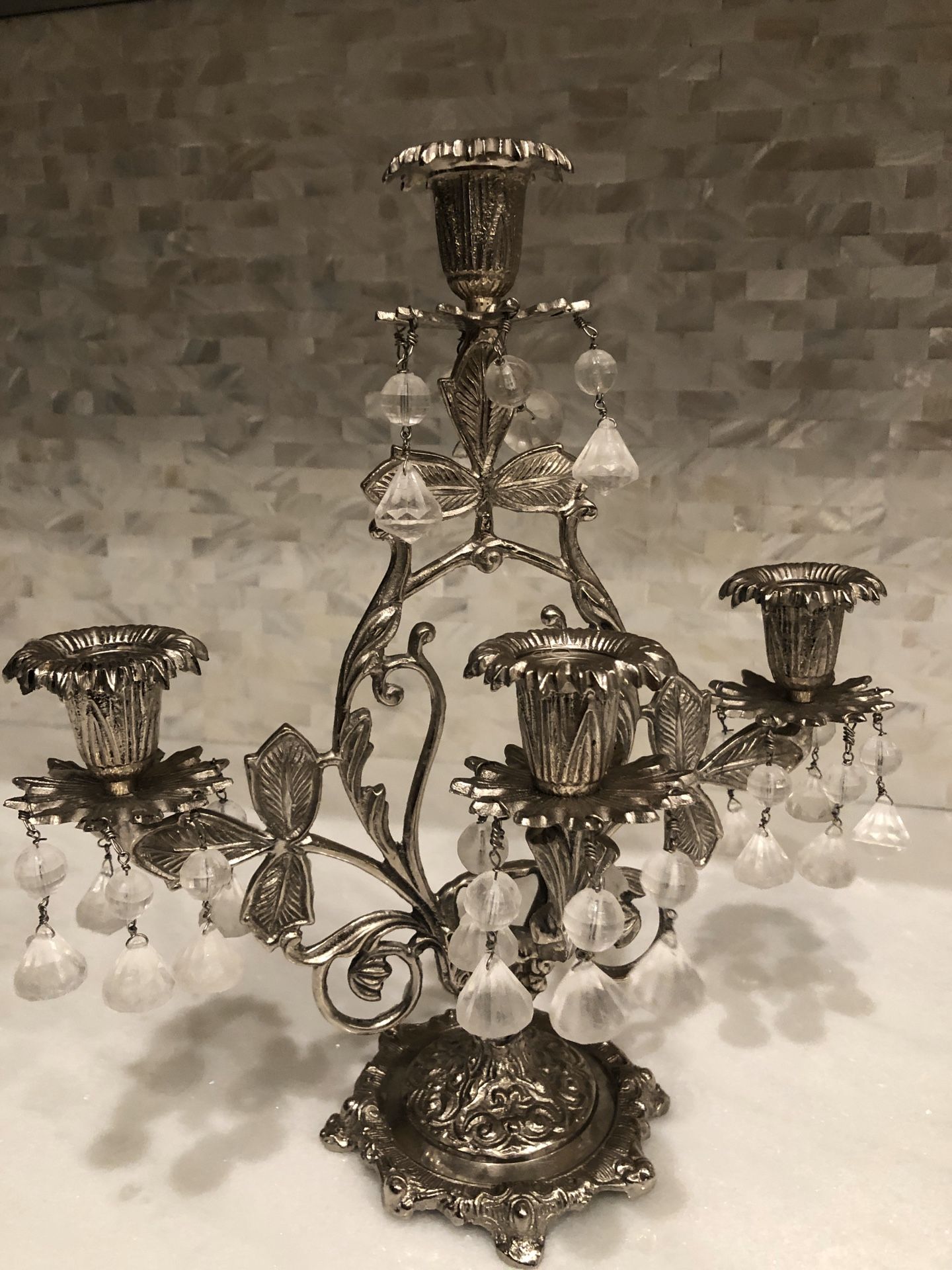 Vintage Candelabra Candle Holder Silver Color with beads